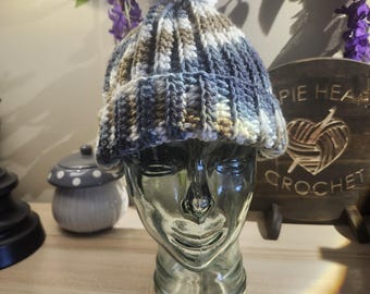 Crochet Ribbed Beanie with Pom Pom - Winter Hat