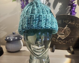 Crochet Winter Ribbed Beanie Hat with Pom Pom - Teal - One Size Fits Most