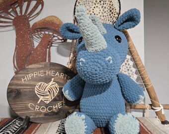 Large Plush Crochet Rhinoceros Stuffy
