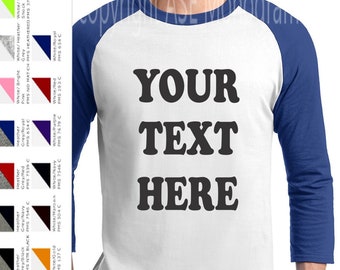 Sport Tek Raglan Tee Shirt, ADULT or YOUTH, Personalized with your choice of Font, Text, in Vinyl, Sizes up to 6XL Available