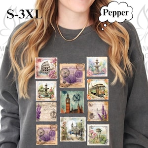Comfort Colors Stamp European Vintage Sweatshirt Philatelist Collectible  Shirt Unisex Garment-Dyed Stamp Collector Gift Vacation Shirt