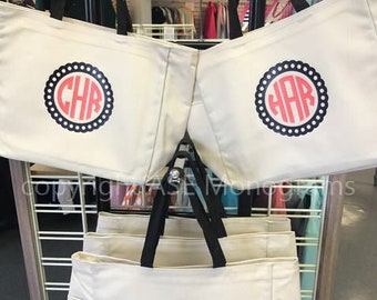 Tote Bags, Vinyl or Glitter Flake Monogram, Choose from 20 Scallop Designs,Teams, Parties, Corporate Events