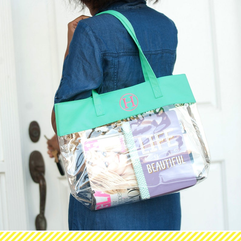 Beach Perfect for Game Day Monogrammed Tote Bag Clear Tote Bag Mint