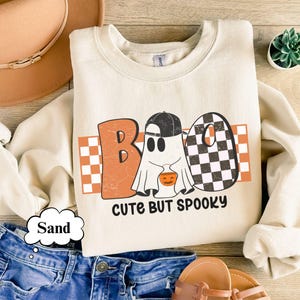 Halloween Ghost sweatshirt met ronde hals, uniseks shirt, Boo-trui, Halloween plus size geruit Ghoul-shirt, Trick or Treat-T-shirt