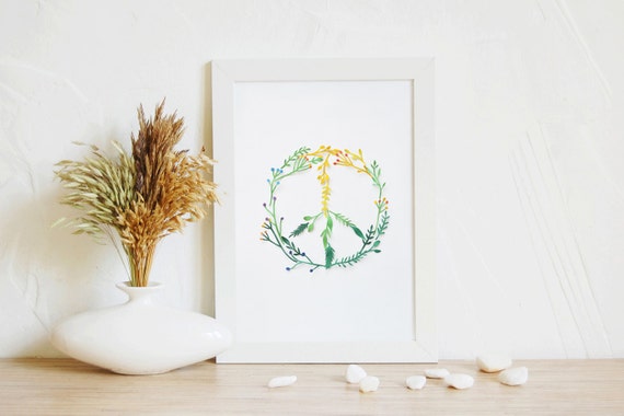 Floral Peace Sign Home Decor Wall Art Poster