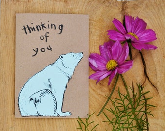Eco Hand printed Christmas card - Polar Bear - recycled card and paper.