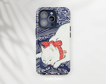 Japanese Cat Phone Case: Utagawa Hiroshige Art with Red Bow
