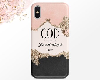 Psalm 46:5 Phone Case God Is Within Her She Will Not Fail Bible Verse iPhone Case Christian Quote Coral Pink iPhone 13 pro 13 pro max case