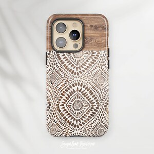 Bohohouten telefoonhoesje, tribale print (past op iPhone, Samsung, Pixel)