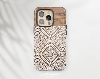 Boho Wood Phone Case, Tribal Print (Fits iPhone, Samsung, Pixel)