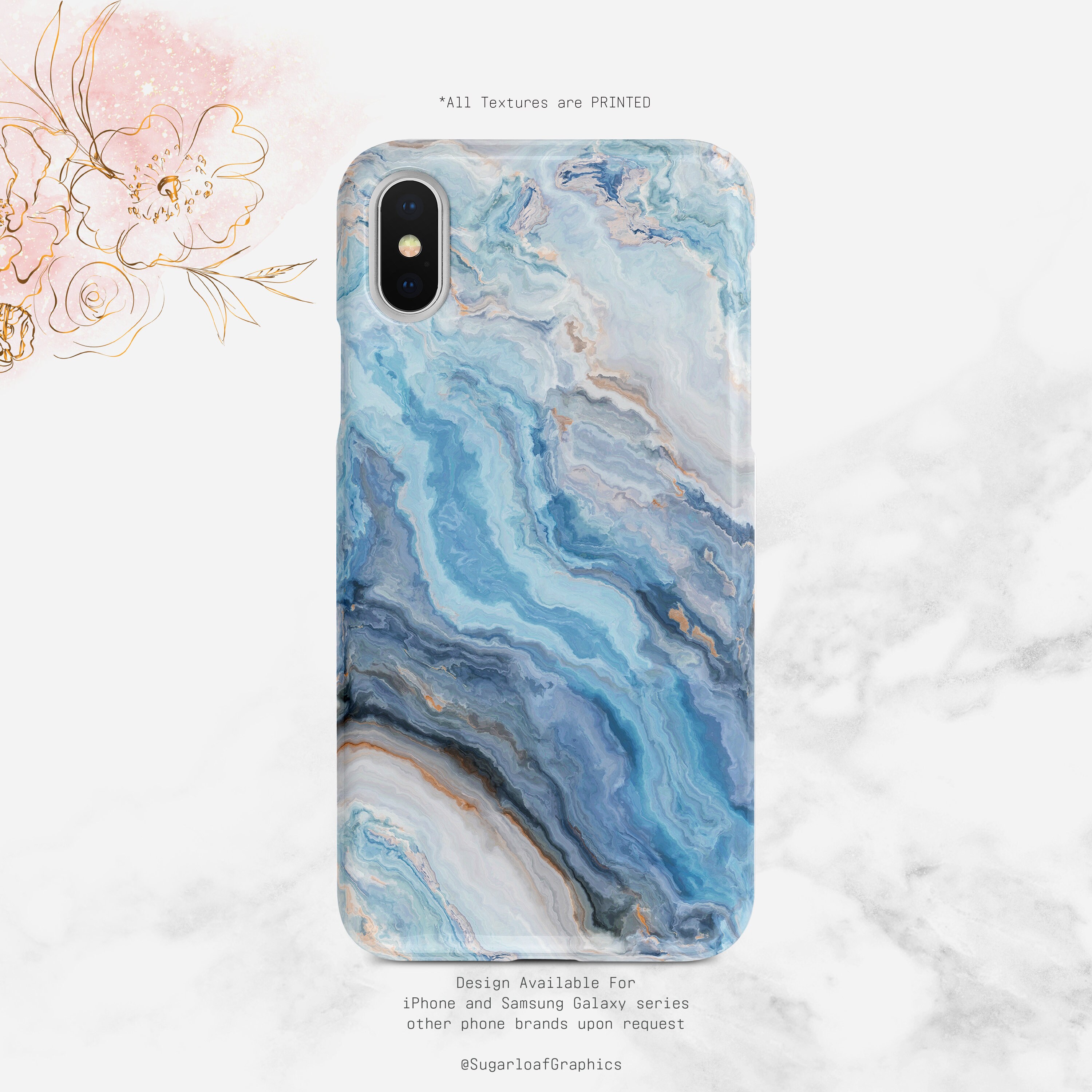 Blue Onyx Marble Ombre Watercolor Print Phone Case iPhone Case iPhone X Case iPhone XS Case iPhone XS Max Case Case Nf