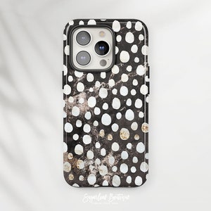 Black & White Marble Polka Dot Urban Boho Chic Geometric Pattern Modern Minimalistic Elegant - iPhone and Samsung Protective Slim Fit Covers