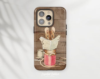 Phone Case: Reading Mouse Art - Vintage Book Lover Style