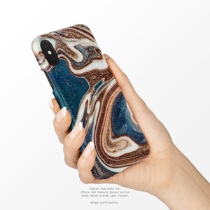 Blue Marble Phone Case With Gold Glitter Pattern Swirl iPhone Case Samsung Case Google Nfi image 3