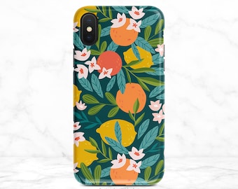 Phone Case: Citrus Floral Orange Lemon Pattern - Slim or Tough Style