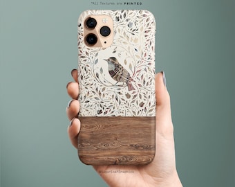 Funda para teléfono Boho Bird - Diseño con textura de madera, acabado mate o brillante