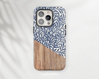 Funda para teléfono azul marino victoriana con estampado de hojas (estilos delgado y resistente)