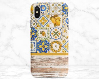 Italian Tile Art Phone Case Yellow and Blue iPhone Case Wood Grain Samsung Case    Google  Nfi