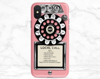 Funda para teléfono retro con dial giratorio, rosa pastel (ajuste fino o resistente)