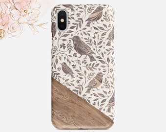Funda para teléfono con diseño floral bohemio, de pájaros y hojas (delgada o resistente)