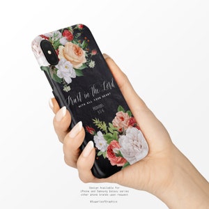 Proverbs 3:5-6 Bible Verse Phone Case Trust In The Lord With All Your Heart Floral Chalkboard iPhone Case Google Samsung Case Nfi image 3
