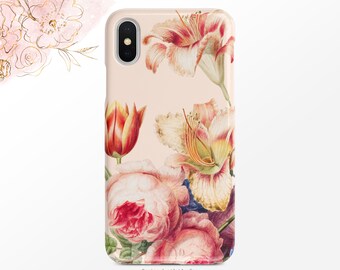 Floral Phone Case: Vintage Lily Rose Tulip (iPhone Samsung Pixel)