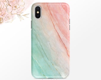Pink and Mint Marble Phone Case: Glossy or Matte Finish
