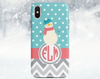 Monogram Phone Case: Seasonal Snowman Art (Fits iPhone, Samsung, Pixel)