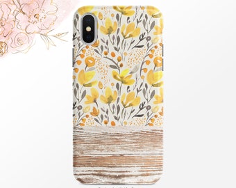 Custodia per telefono con motivo floreale giallo Custodia per iPhone con venature del legno Custodia per Samsung Google Nfi