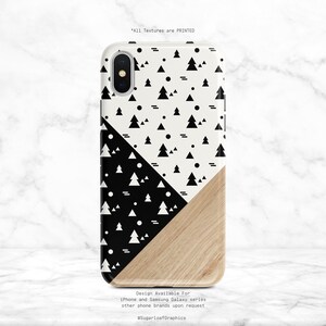 Custodia per telefono con motivo scandinavo a forma di albero di pino Custodia minimalista per iPhone Custodia per Samsung nera e bianca Custodia per Google con venature del legno Nfi