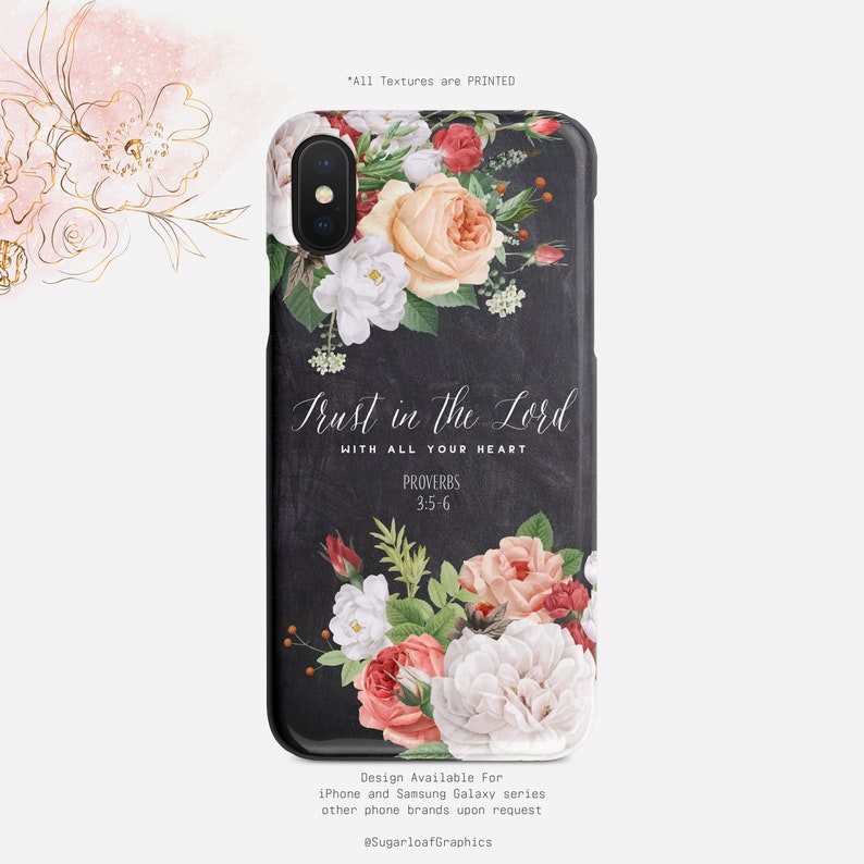 Proverbs 3:5-6 Bible Verse Phone Case Trust In The Lord With All Your Heart Floral Chalkboard iPhone Case Google Samsung Case Nfi image 1