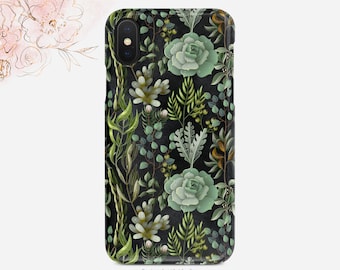 Funda para teléfono: Diseño de suculentas y helechos inspirado en la naturaleza (compatible con iPhone y Samsung)