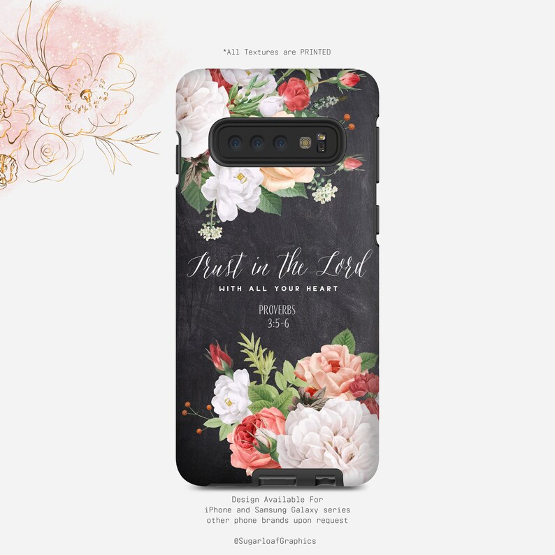 Proverbs 3:5-6 Bible Verse Phone Case Trust In The Lord With All Your Heart Floral Chalkboard iPhone Case Google Samsung Case Nfi image 2