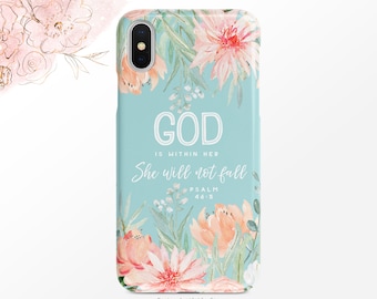 Christian Phone Case Floral Psalm 46:5 - Slim or Tough Style