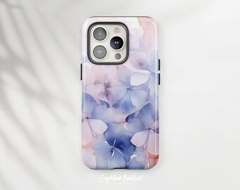 Hydrangea Floral Phone Case, Blue Purple Watercolor (Slim & Tough Options)