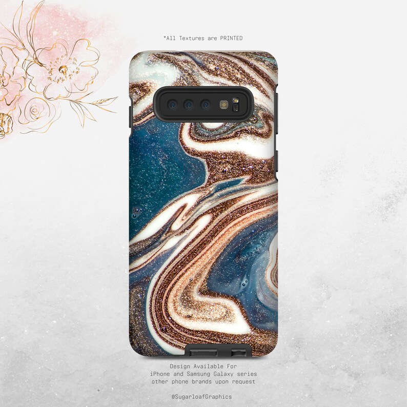 Blue Marble Phone Case With Gold Glitter Pattern Swirl iPhone Case Samsung Case Google Nfi image 2