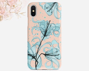 Funda para teléfono: Lirio floral vibrante - Colores aguamarina melocotón