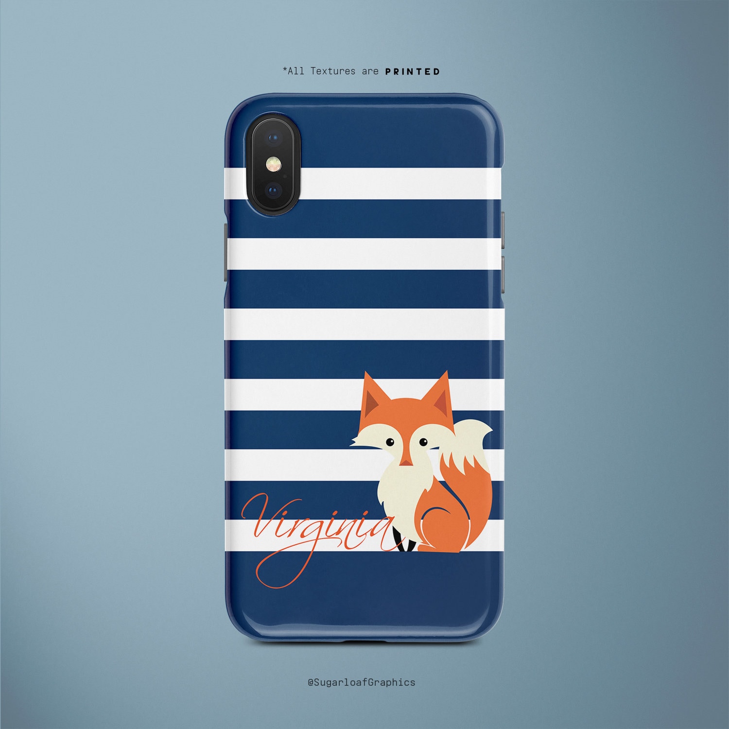 Fox iPhone Case - Orange Navy Blue Stripes, Glossy or Matte - Etsy