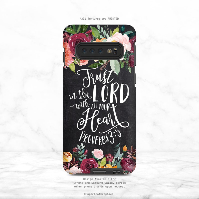 Proverbs 3:5-6 Bible Verse Phone Case Trust In The Lord With All Your Heart Chalkboard Floral iPhone Case Christian Quote Google Nfi image 2