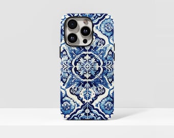 Indigo Blue Portuguese Tile Phone Case: Vintage Floral Design