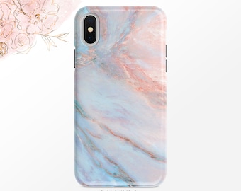 Marble Art Phone Case - Sky Blue and Orange Colors