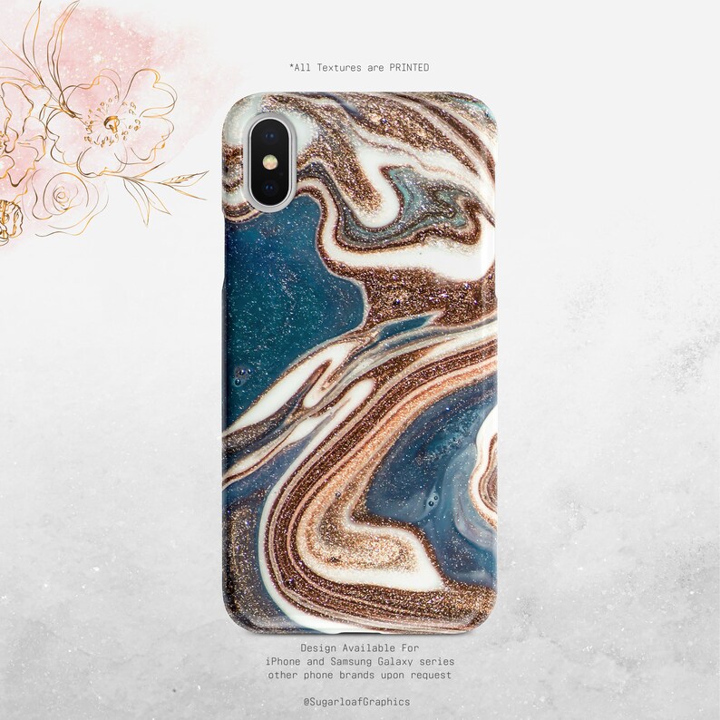 Blue Marble Phone Case With Gold Glitter Pattern Swirl iPhone Case Samsung Case Google Nfi image 1