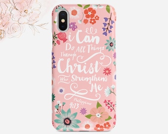 Funda floral cristiana para teléfono, Filipenses 4:13 (compatible con iPhone y Samsung)