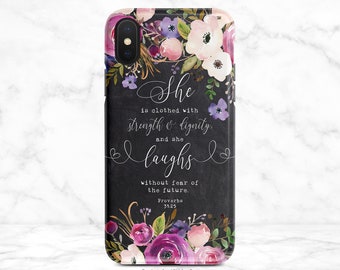 Funda floral para teléfono: Fuerza y dignidad cristianas (delgada o resistente)