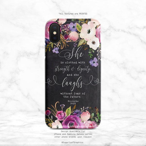 Proverbs 31:25 Phone Case Bible Verse Christian Quote iPhone Case Chalkboard Samsung Case Strength and Dignity  Google  Nfi