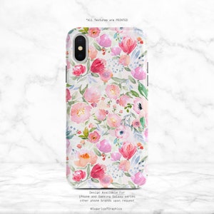 Pink Flower Phone Case Watercolor Art iPhone Case Floral Pattern Samsung Case    Google  Nfi