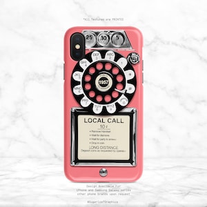 Custodia per telefono con quadrante rotante retrò, custodia per iPhone rosa corallo salmone, custodia per Samsung in stile anni '50, custodia per telefono hipster, custodia Google Nfi