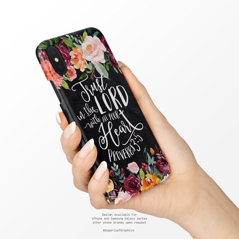 Proverbs 3:5-6 Bible Verse Phone Case Trust In The Lord With All Your Heart Chalkboard Floral iPhone Case Christian Quote Google Nfi image 3