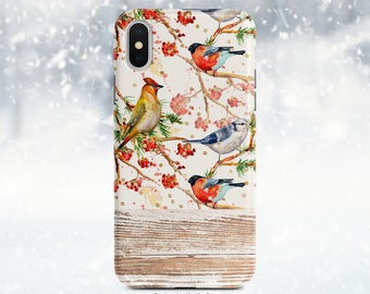 Winter Birds Phone Case: Artistic Watercolor Wood (Glossy or Matte)