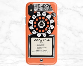 Funda de teléfono retro naranja - Diseño de teléfono público vintage con dial giratorio